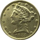 US 1884 Liberty Coronet Head Five Dollar Gold Copy Coins US 1884 Liberty Coronet Head Five Dollar Gold Copy Coins