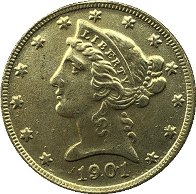 US 1901 Liberty Coronet Head Five Dollar Gold Copy Coins