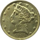 US 1904 Liberty Coronet Head Five Dollar Gold Copy Coins