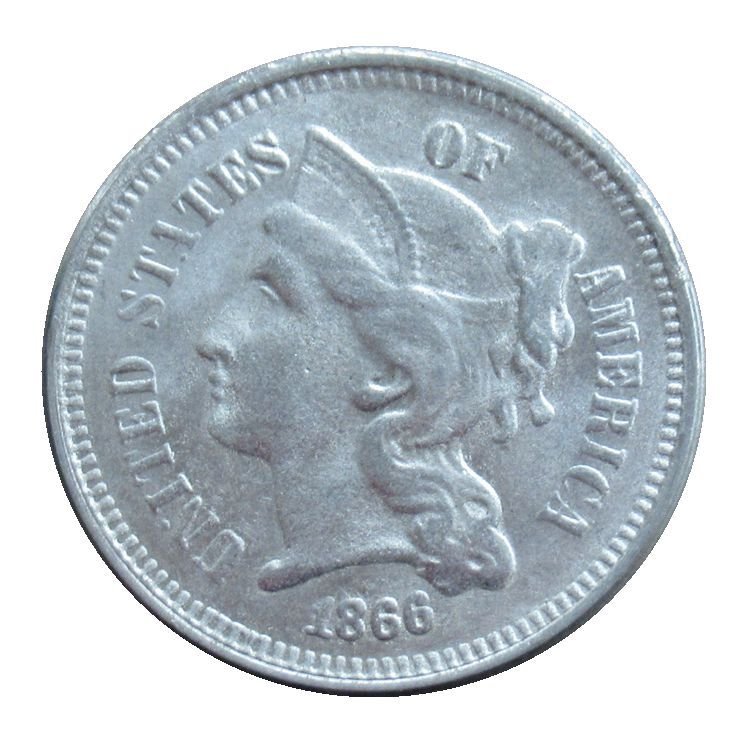 US 1866 Three Cent Nickel 3 Cents Copy Coins
