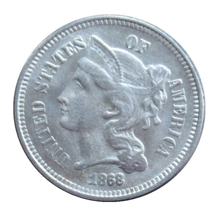 US 1868 Three Cent Nickel 3 Cents Copy Coins