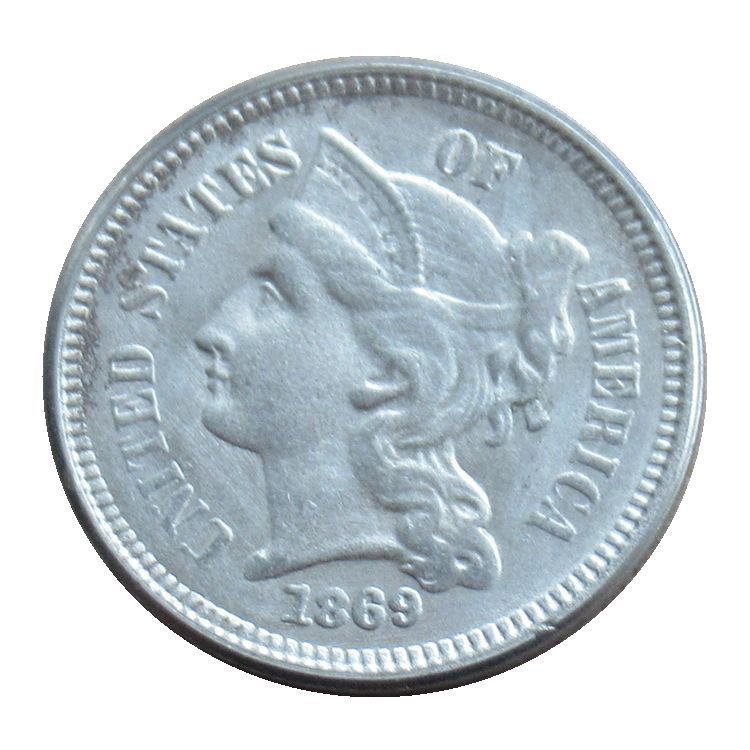 US 1869 Three Cent Nickel 3 Cents Copy Coins