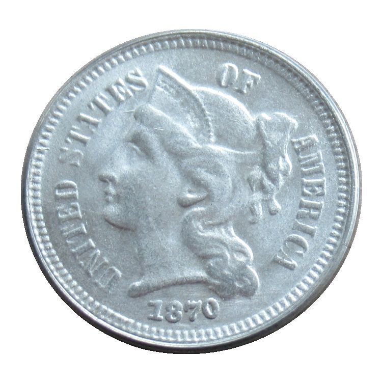 US 1870 Three Cent Nickel 3 Cents Copy Coins