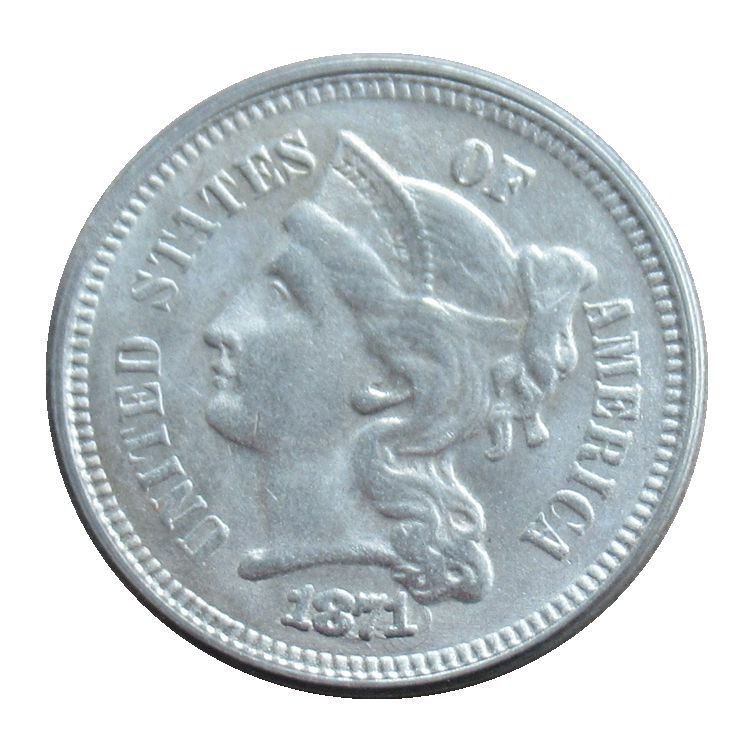 US 1871 Three Cent Nickel 3 Cents Copy Coins