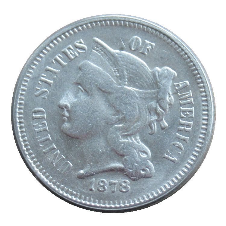 US 1878 Three Cent Nickel 3 Cents Copy Coins