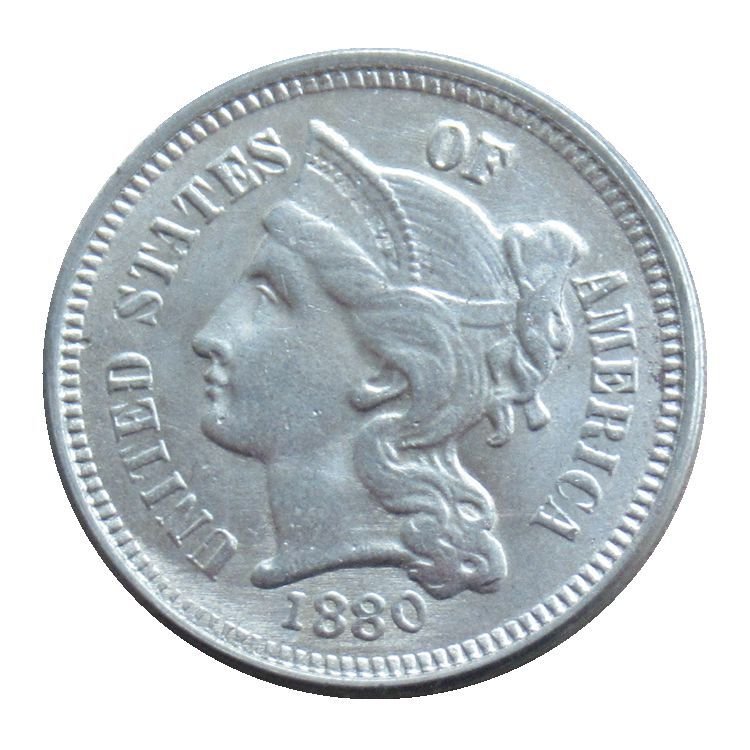 US 1880 Three Cent Nickel 3 Cents Copy Coins