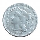 US 1881 Three Cent Nickel 3 Cents Copy Coins