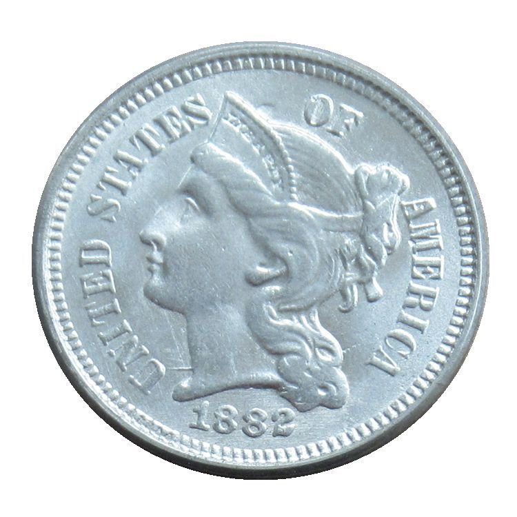 US 1882 Three Cent Nickel 3 Cents Copy Coins