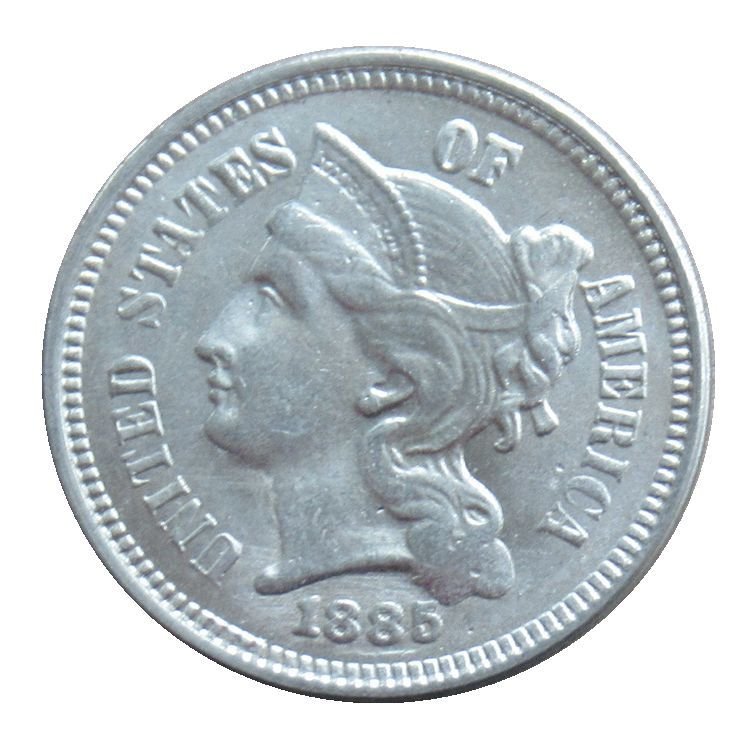 US 1885 Three Cent Nickel 3 Cents Copy Coins