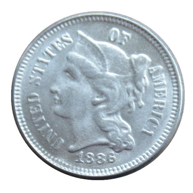 US 1886 Three Cent Nickel 3 Cents Copy Coins