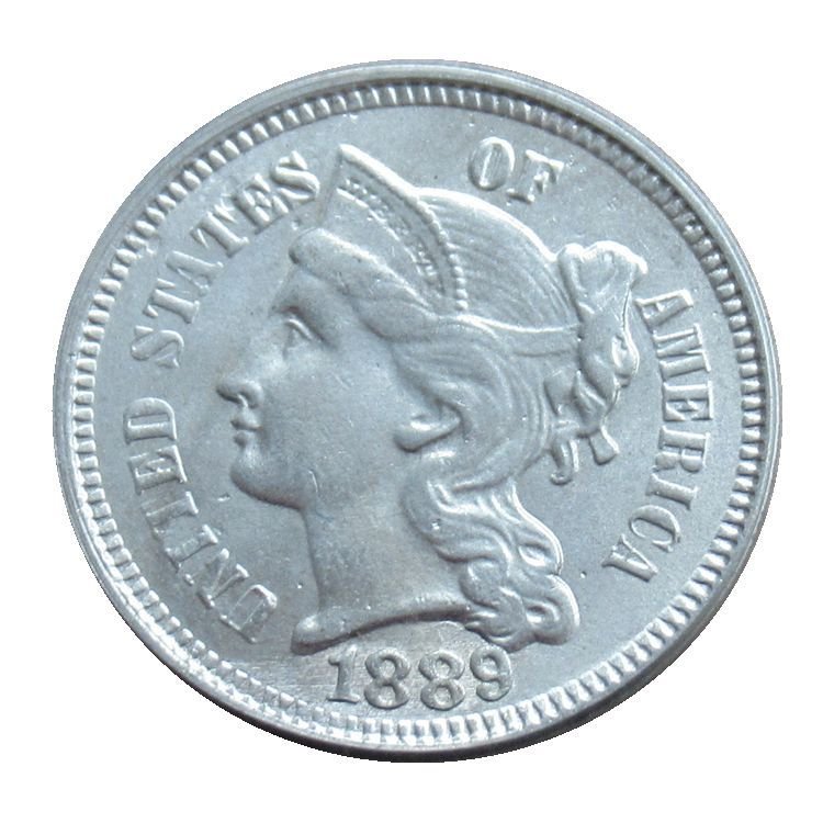 US 1889 Three Cent Nickel 3 Cents Copy Coins
