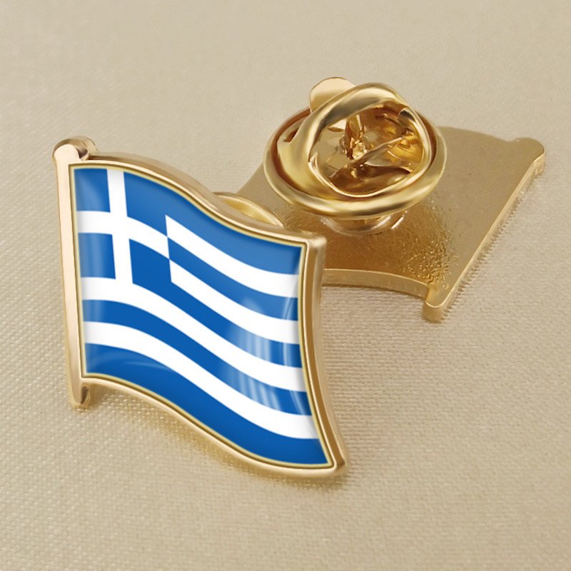 1Pcs Greece Flag Waving Brooches Lapel Pins