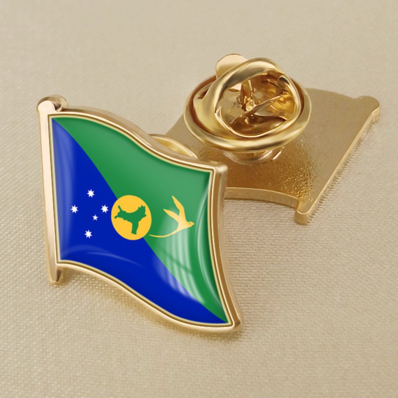 1Pcs Christmas Islands Flag Waving Brooches Lapel Pins