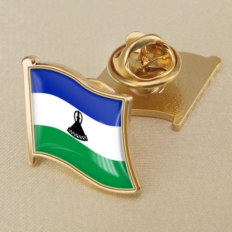 1Pcs Lesotho Flag Waving Brooches Lapel Pins