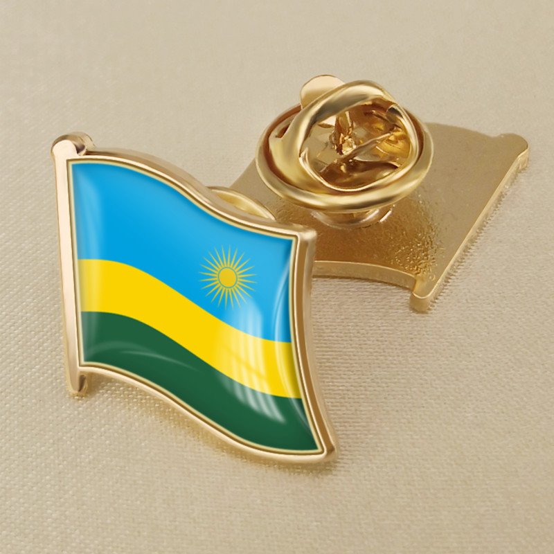1Pcs Rwanda Flag Waving Brooches Lapel Pins