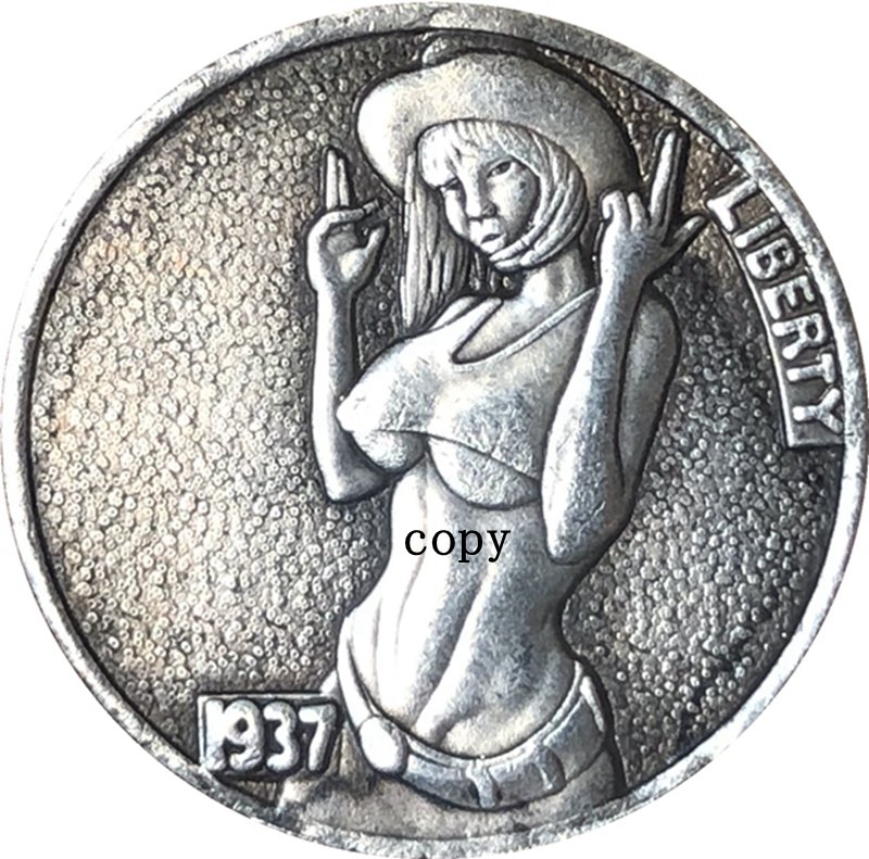 1937-D Cool Girl Buffalo Nickel Copy Coin-No Stamp