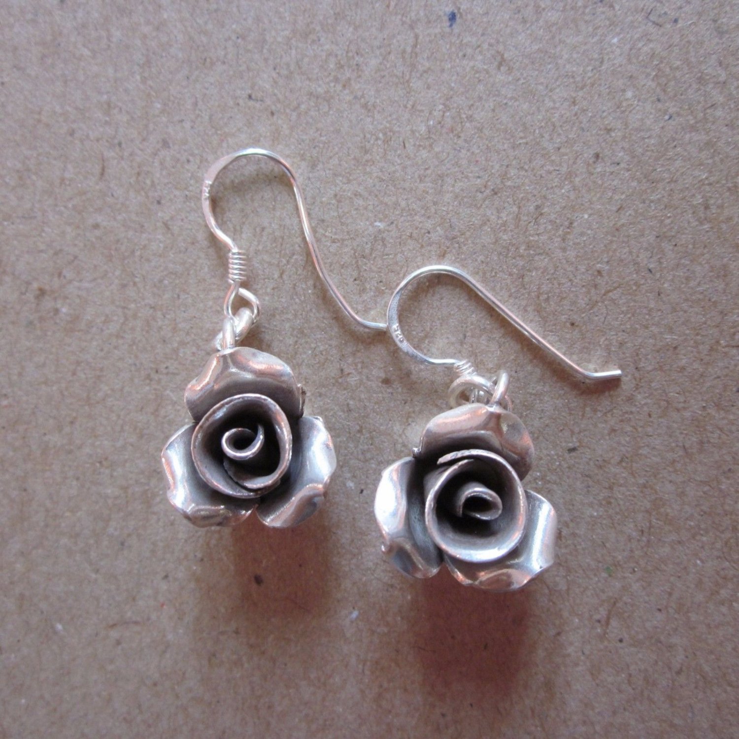 Hill Tribe Fine Sterling Silver Earrings Gorgeous Dangle Rose Flower Orecchini