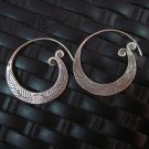 Silver Earrings Hill Tribe Handcraft Ethnic round Spiral Hoop er049