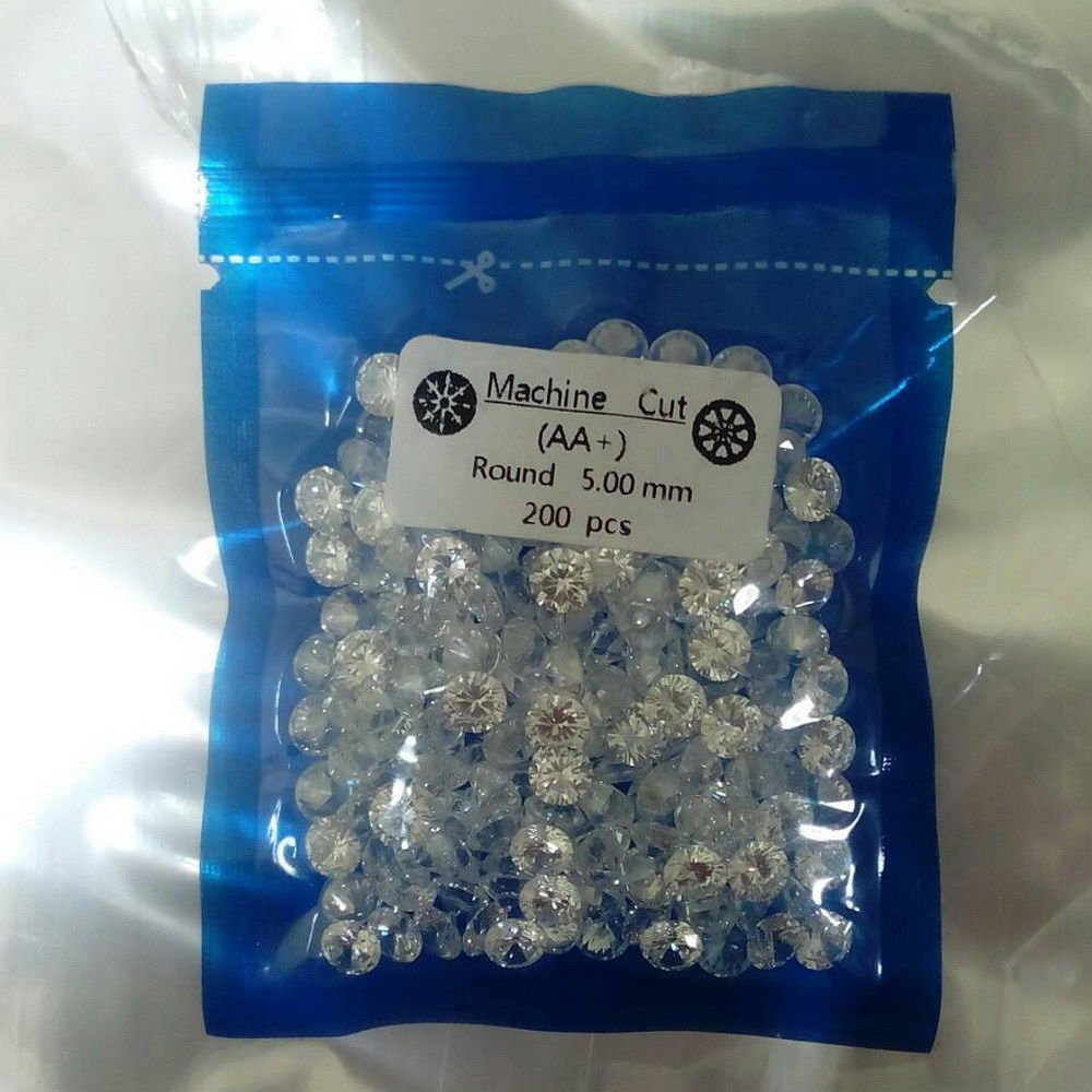 Cubic Zirconia Clear CZ Round Machine Cut 5mm. 200 pcs Pack AA Turkish Premium