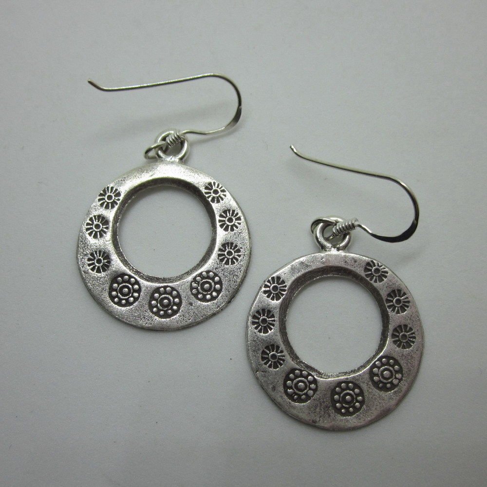 Handcrafted Earrings Hill Tribe Fine Pure Silver Dangle Round Regional Tribal