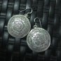 Earrings Hill Tribe Fine Silver Hand Craft Round Asian Flower Engraved er003