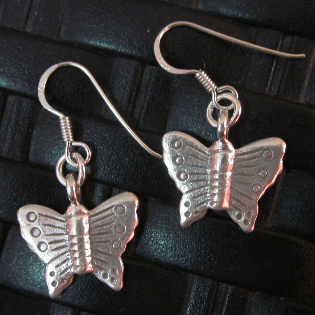 Silver Earrings Hill Tribe Handcraft Ethnic Cute Lovely Butterfly er048