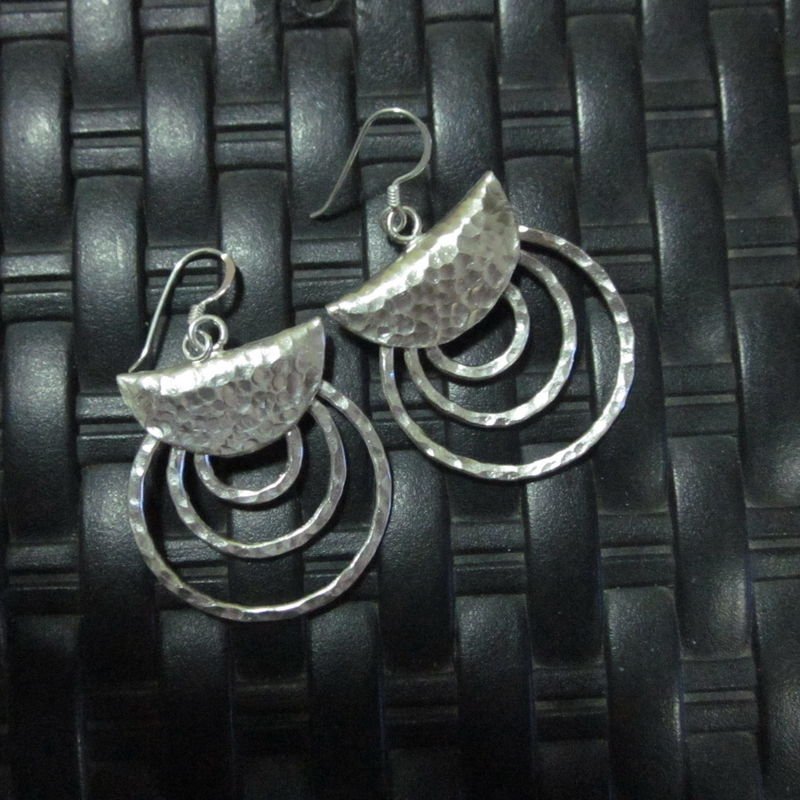 Earrings Hill Tribe Fine Silver Round Triple Rings Karen Tribal er014