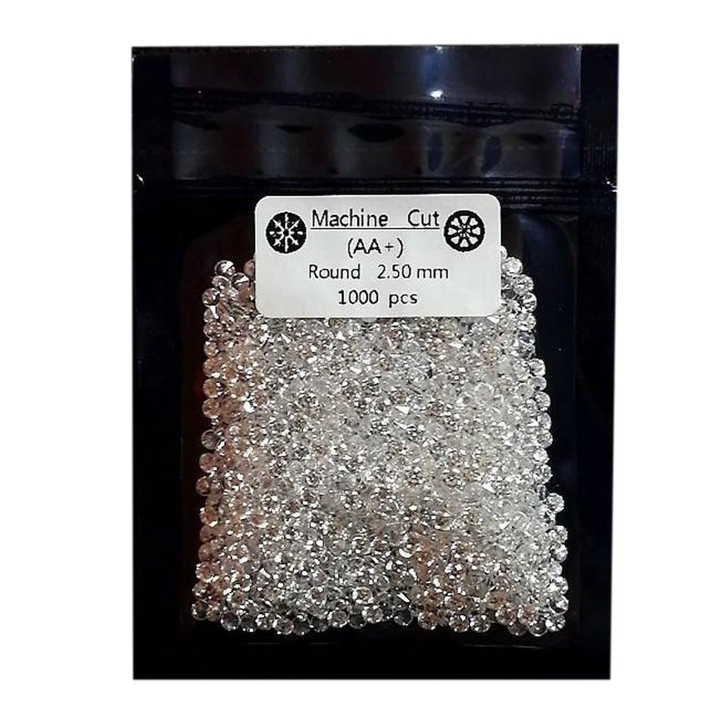 Cubic Zirconia Clear CZ Round Machine Cut 2.5mm 1000 pcs Pack AA Premium