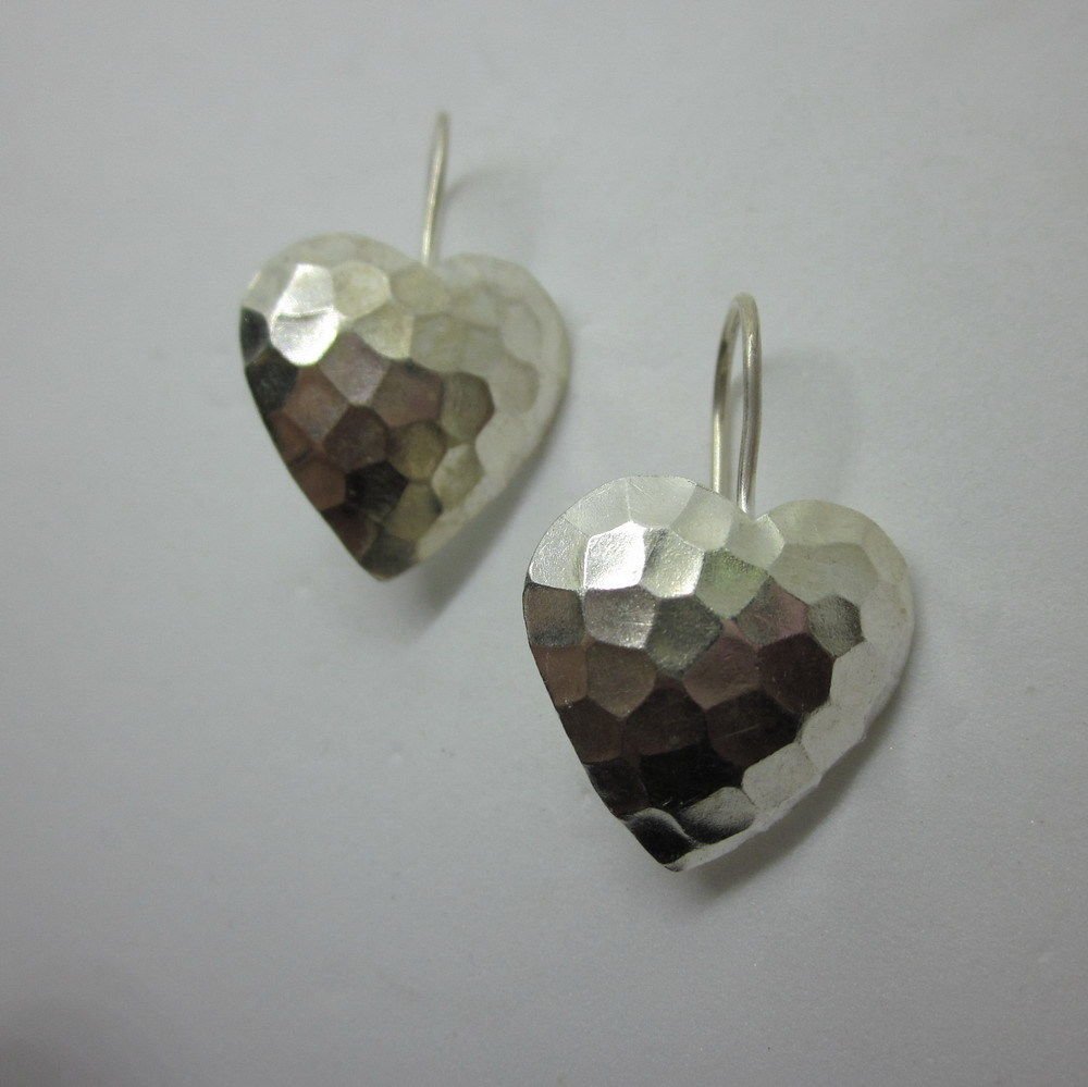 Handcrafted Earrings Hill Tribe Fine Pure Silver Hooks Hammered Finished Hearts