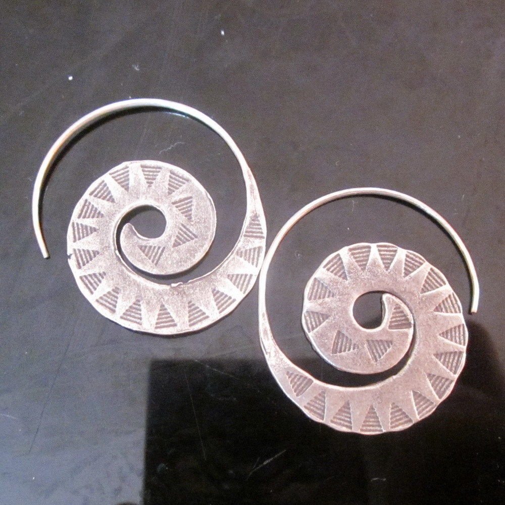 Hill Tribe Fine 925 Sterling Silver Earrings Spiral Round Hook Fancy 2018Fashion