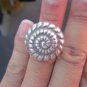 Fine Silver Rings HILL TRIBE Ethno Anello Argento Spiral Snails Round Halo 56059