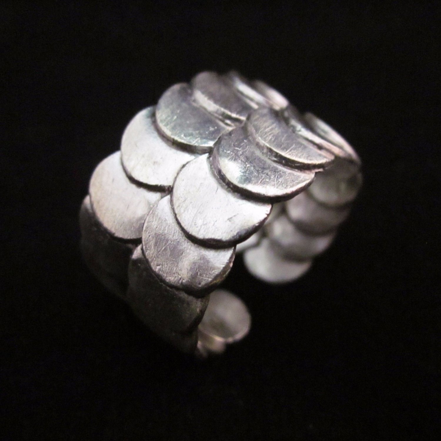 Fine Silver Rings Jewelry Ethno Anello Argento Adjustable 2 layers Scales 4605