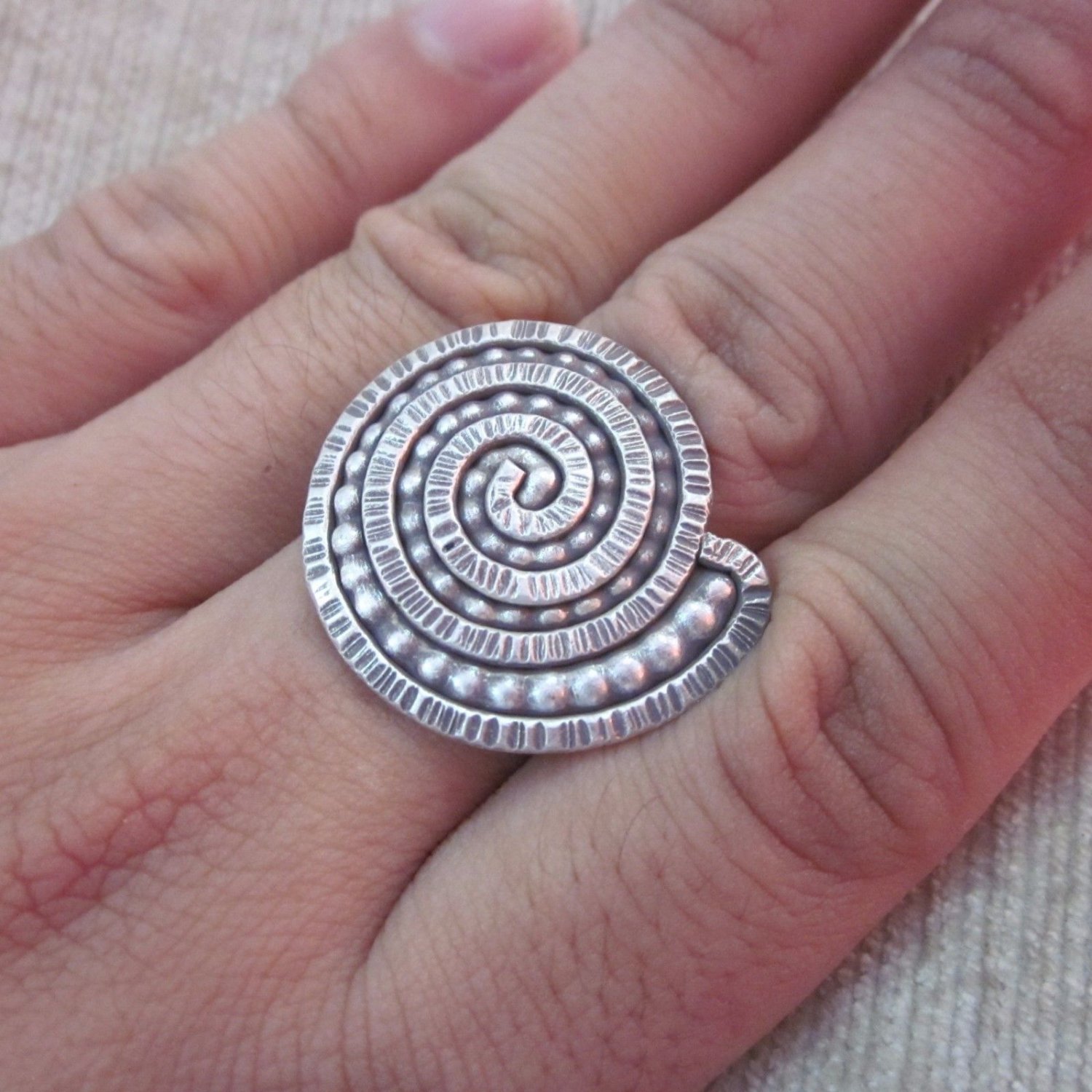 Fine Silver Rings HILL TRIBE Ethno Anello Argento Spiral Snails Top Halo 56069