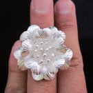 Fine Silver Jewelry Rings Ethno Anello Argento Adjustable White Flowers 4609
