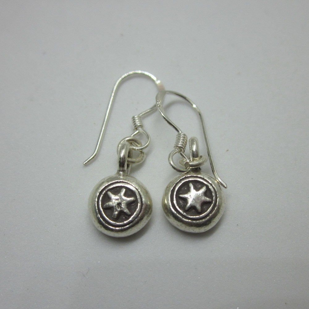 Hill Tribe Fine Sterling Silver Earrings Small Dangle Vintage Cowboy Star Hangin