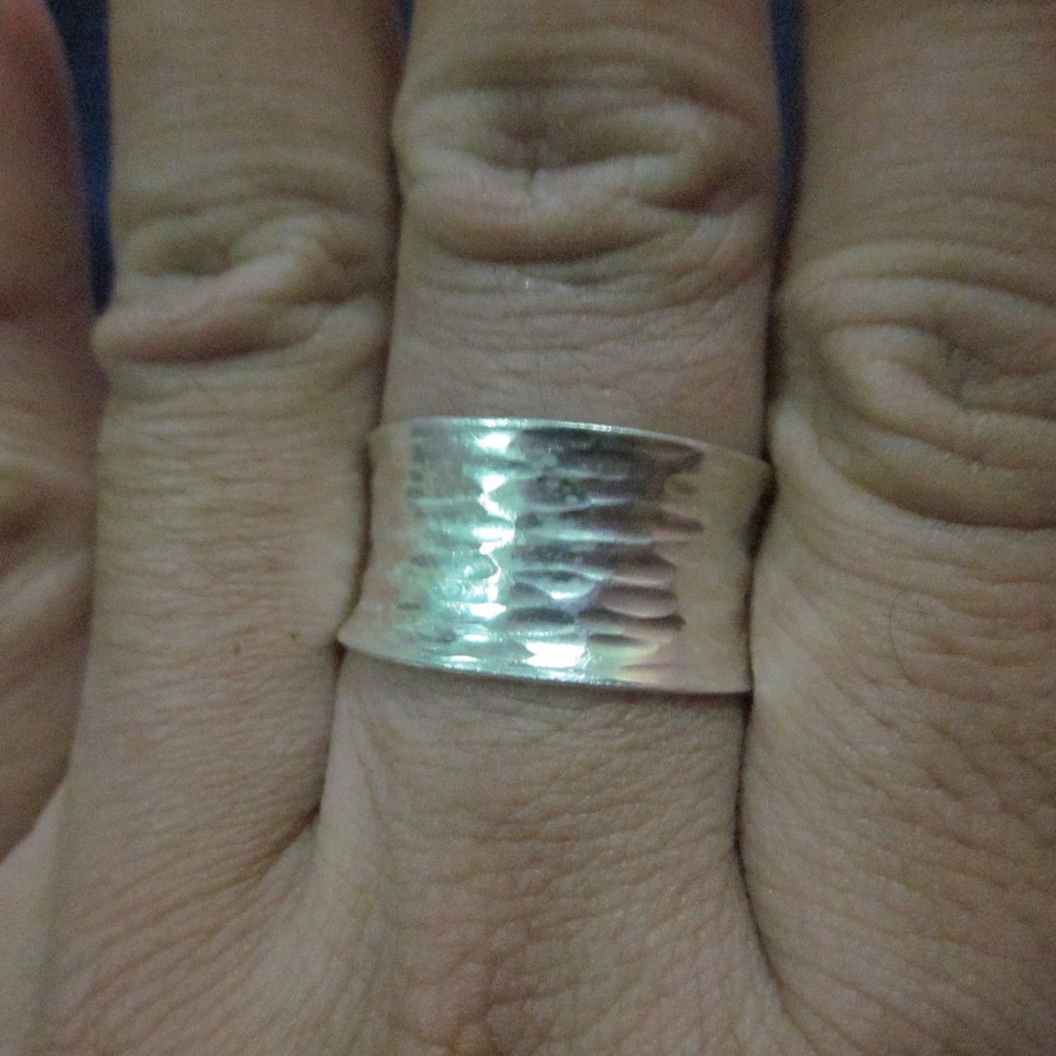 Fine Silver Rings HILLTRIBE Ethno Anello Argento Twinkles Hammer Band Ring 56047