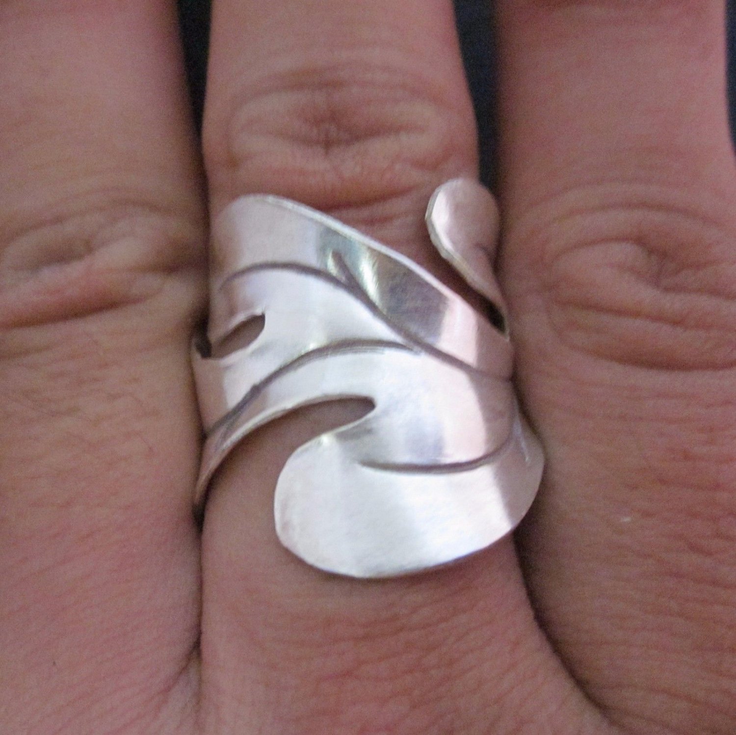 Fine Silver Jewelry Rings Ethno Anello Argento Adjustable Roll Leaves Band 46024
