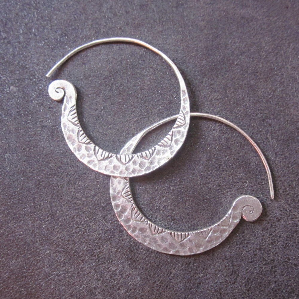 Earrings Hill Tribe Fine Silver Round Hoop Engrave New 2018 Collection Jewelry