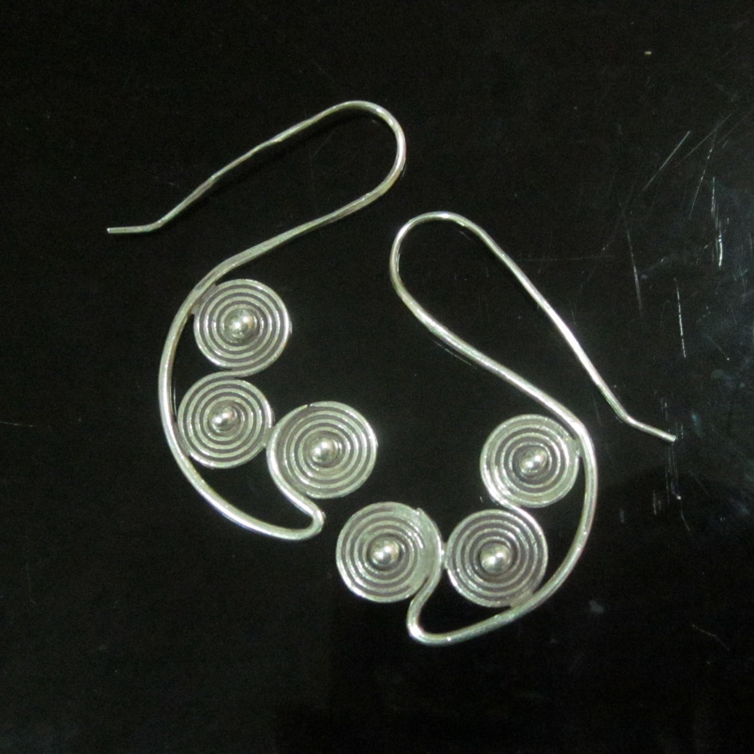 Hill Tribe Fine 925 Sterling Silver Earrings Spiral Filigree Storm Theme Dangle