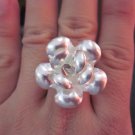 Fine Silver Rings HILL TRIBE Ethno Anello Argento White Big Roses Flowers 56055