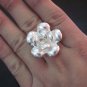 Fine Silver Rings HILL TRIBE Ethno Anello Argento White Big Roses Flowers 56055