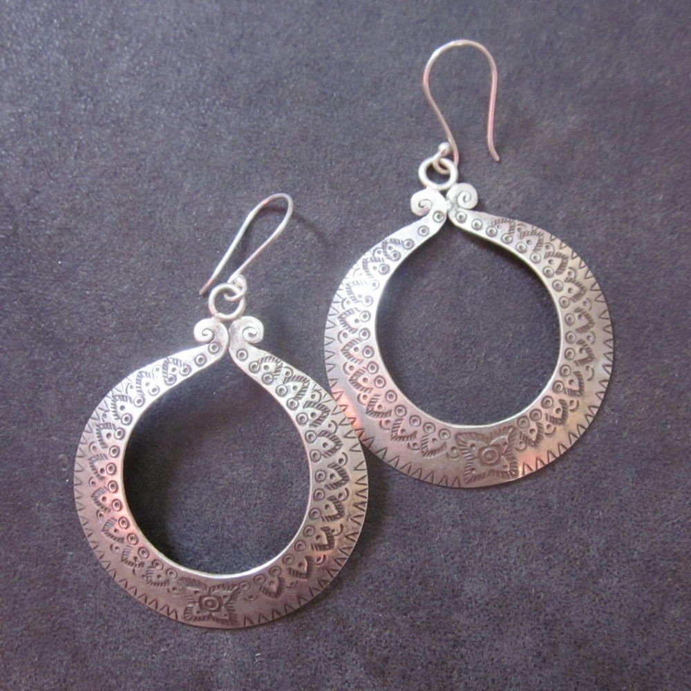 Earrings Hill Tribe Fine Silver Round Hoop Dangle Lanna Style New 2018 Jewelry