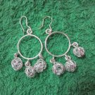 Hill Tribe Fine Sterling Silver Earrings Triple Nest balls Hanging Gorgeous Hoop