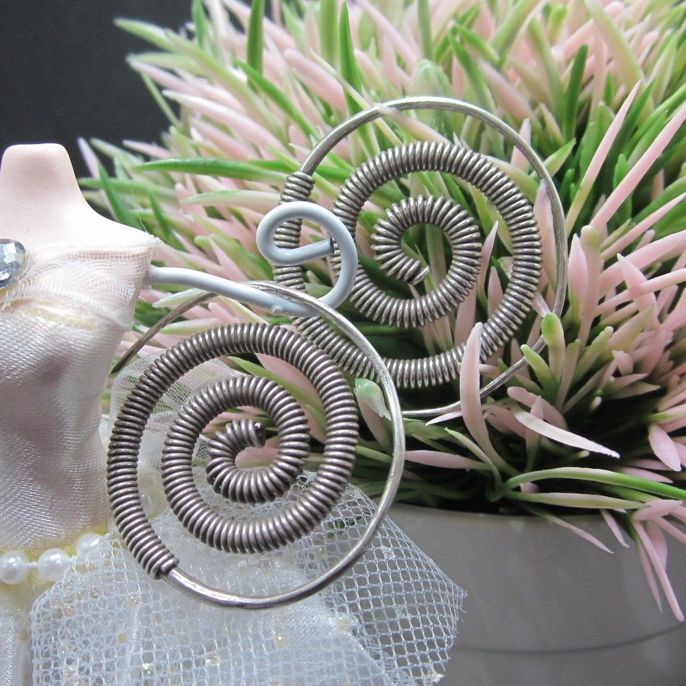 Hill Tribe Fine Sterling Silver Earrings Spring Roll Spiral Filigree Round Hoops