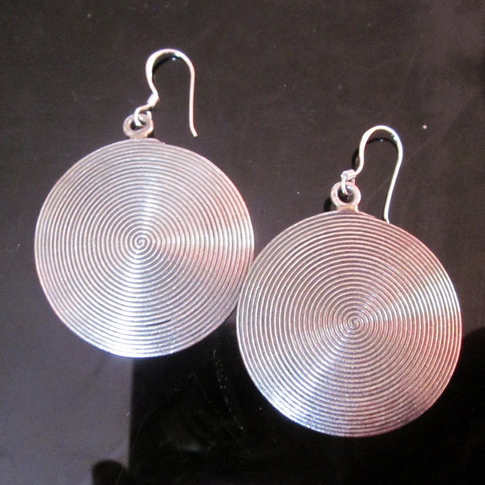 Hill Tribe Fine 925 Sterling Silver Earrings Circle Round Halo Spiral Filigree