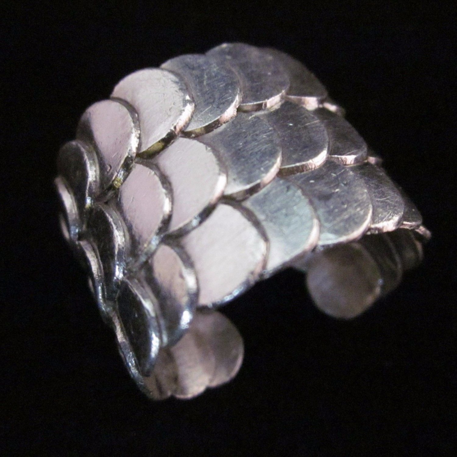 Fine Silver Rings Jewelry Ethno Anello Argento Adjustable 3 Layers Scales 4608