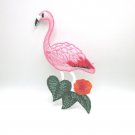 Iron On Patches Clothes Embroidered Badges Sewing Pink Flamingo Birds Leaves