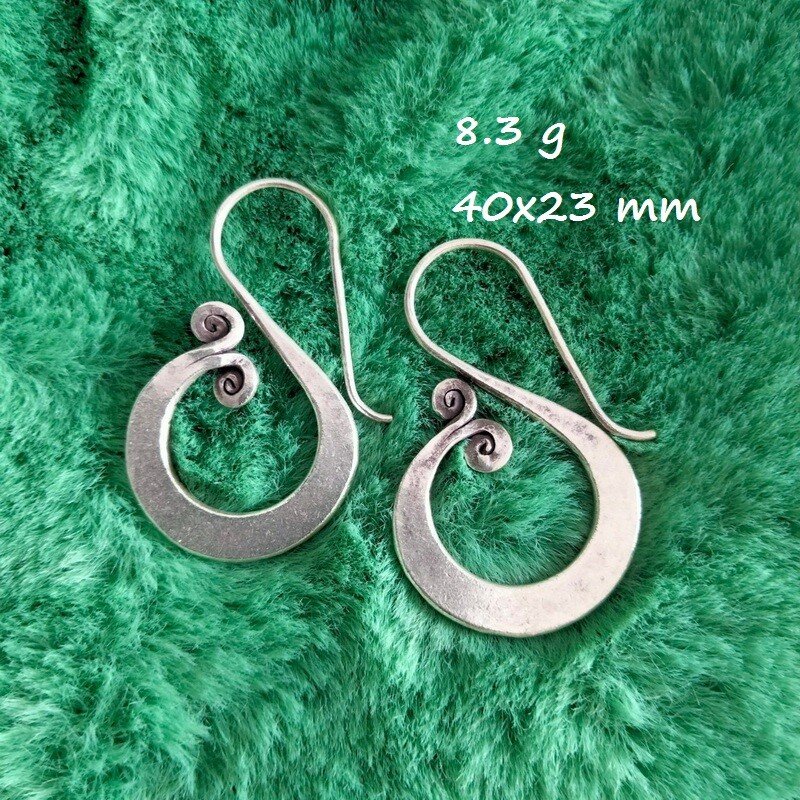 Fine Sterling Silver Earrings 925 Handcraft Tribal Jewelry Hoops Vintage ERA1213