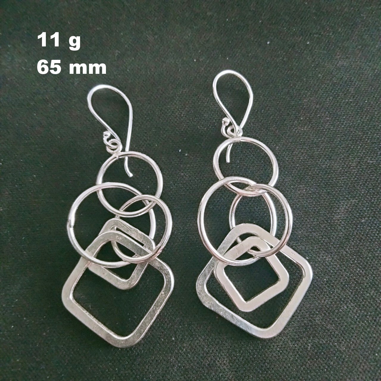 FINE SILVER EARRINGS 925 STERLING CRAFT Dangle 11g Multiple shape rings 23608