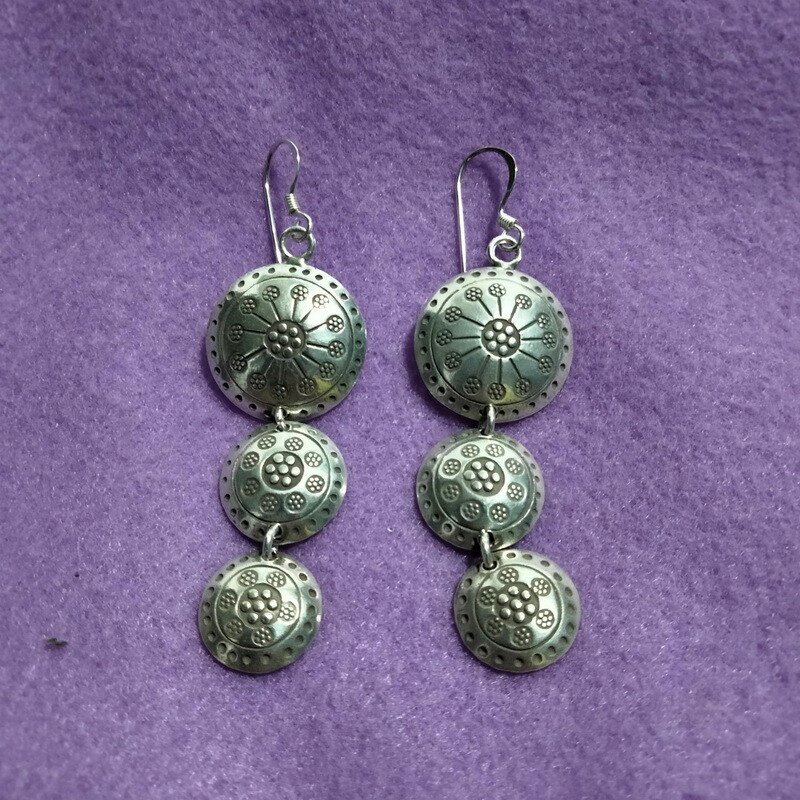 FINE SILVER EARRINGS 925 STERLING CRAFT VINTAGE TRIBAL JEWELRY WOMEN LOT1707
